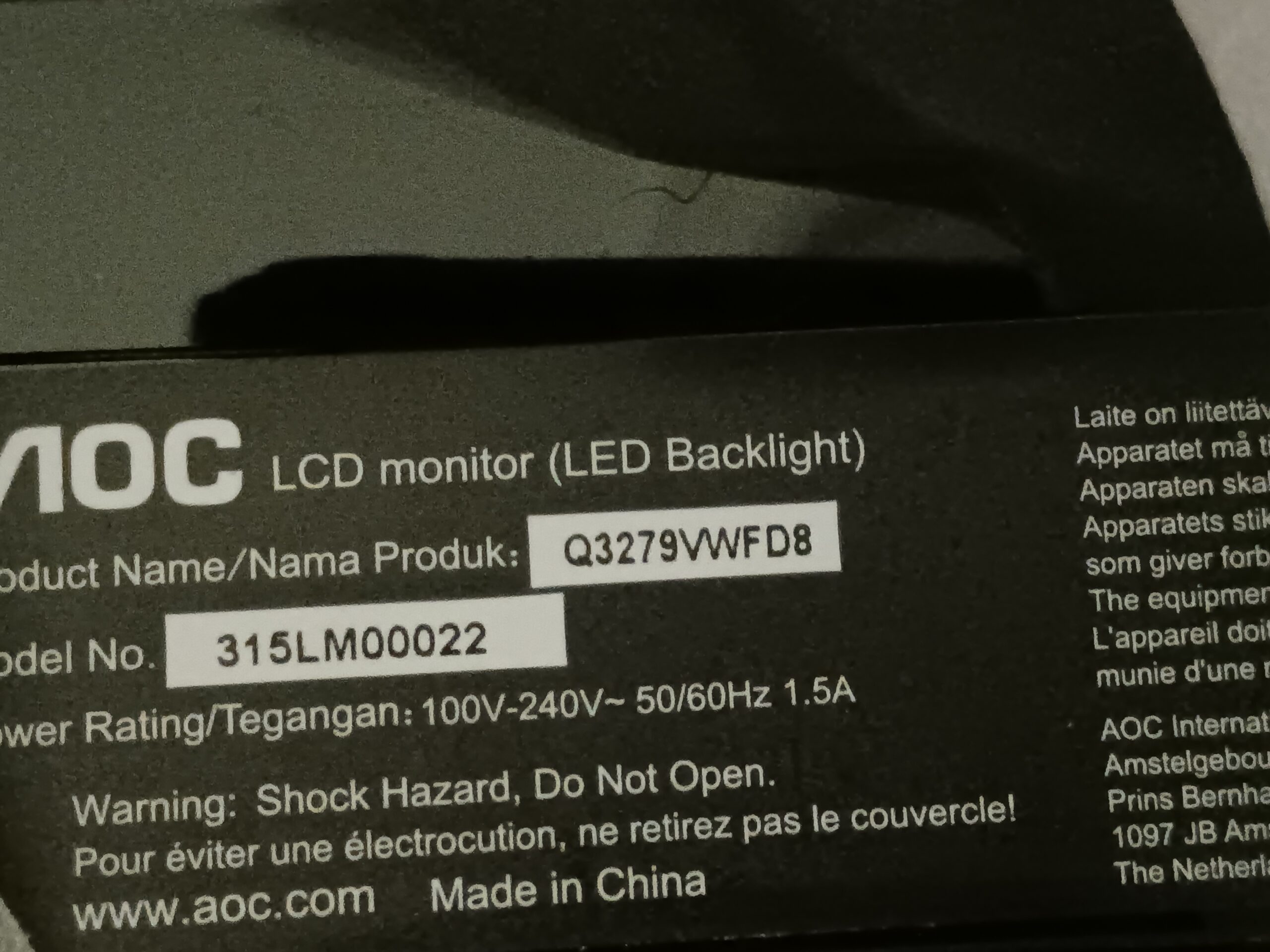 AOC Monitor 315lm0002225060x1440 2K QHD IPS 75Hz gaming VESA HDMI Display Port - immagine 4